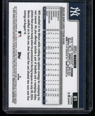 2025 Topps Chrome Will Warren #81 RC Baseball - Baseball Card Single