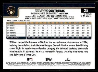 2025 Topps Chrome William Contreras #25 Milwaukee Brewers