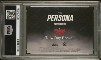 Graded Kofi Kingston WWE trading card from 2025 Topps Chrome WWE Persona series in PSA 10 GEM MINT condition