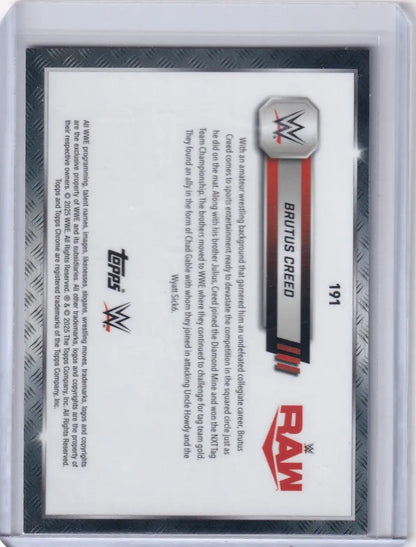 Brutus Creed wrestling card from 2025 Topps Chrome WWE Purple Refractor #191