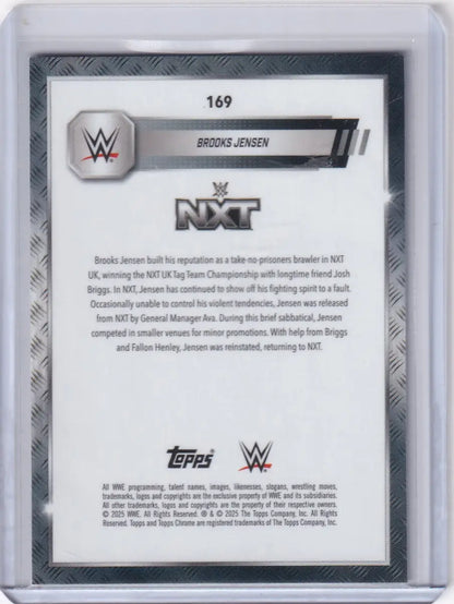 Brooks Jensen wrestling card from 2025 Topps Chrome WWE Red and Blue Refractors