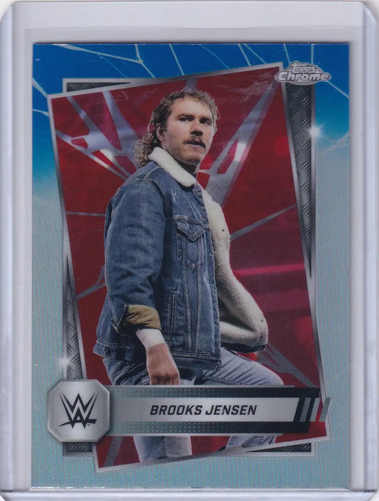 Brooks Jensen wrestling card from 2025 Topps Chrome WWE Red and Blue Refractors #169