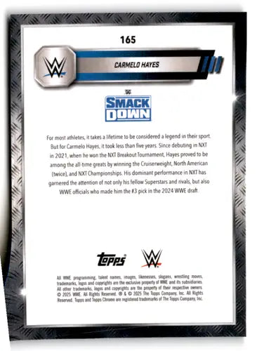 Carmelo Hayes wrestling card from 2025 Topps Chrome WWE Refractor Neon Green Black