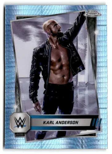 Original gloss Topps Chrome WWE trading card of Karl Anderson, chrome WWE refractor