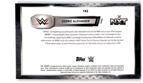 Collectible Cedric Alexander Topps Chrome WWE Refractor Sepia card in 2025 Topps Chrome WWE collection