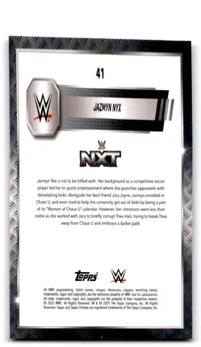 Original gloss 2025 Topps Chrome WWE Refractor Jazmyn Nyx trading card with metallic border