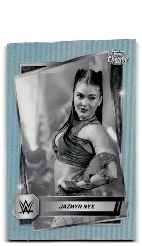 Original gloss 2025 Topps Chrome WWE refractor card of female wrestler Jazmyn Nyx