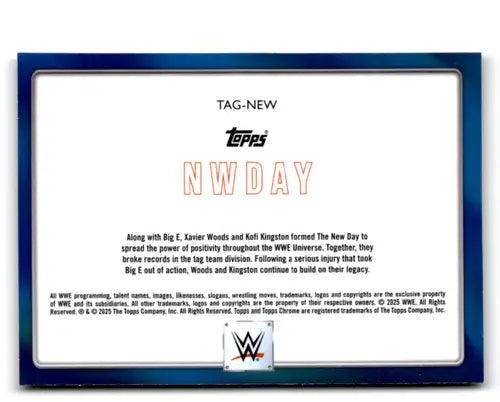 WWE tag trading card featuring The New Day with original gloss from 2025 Topps Chrome WWE