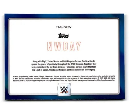 WWE tag trading card featuring The New Day with original gloss from 2025 Topps Chrome WWE