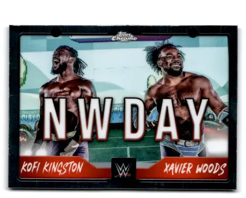 WWE tag Topps Chrome WWE trading card featuring Kofi Kingston and Xavier Woods of The New Day