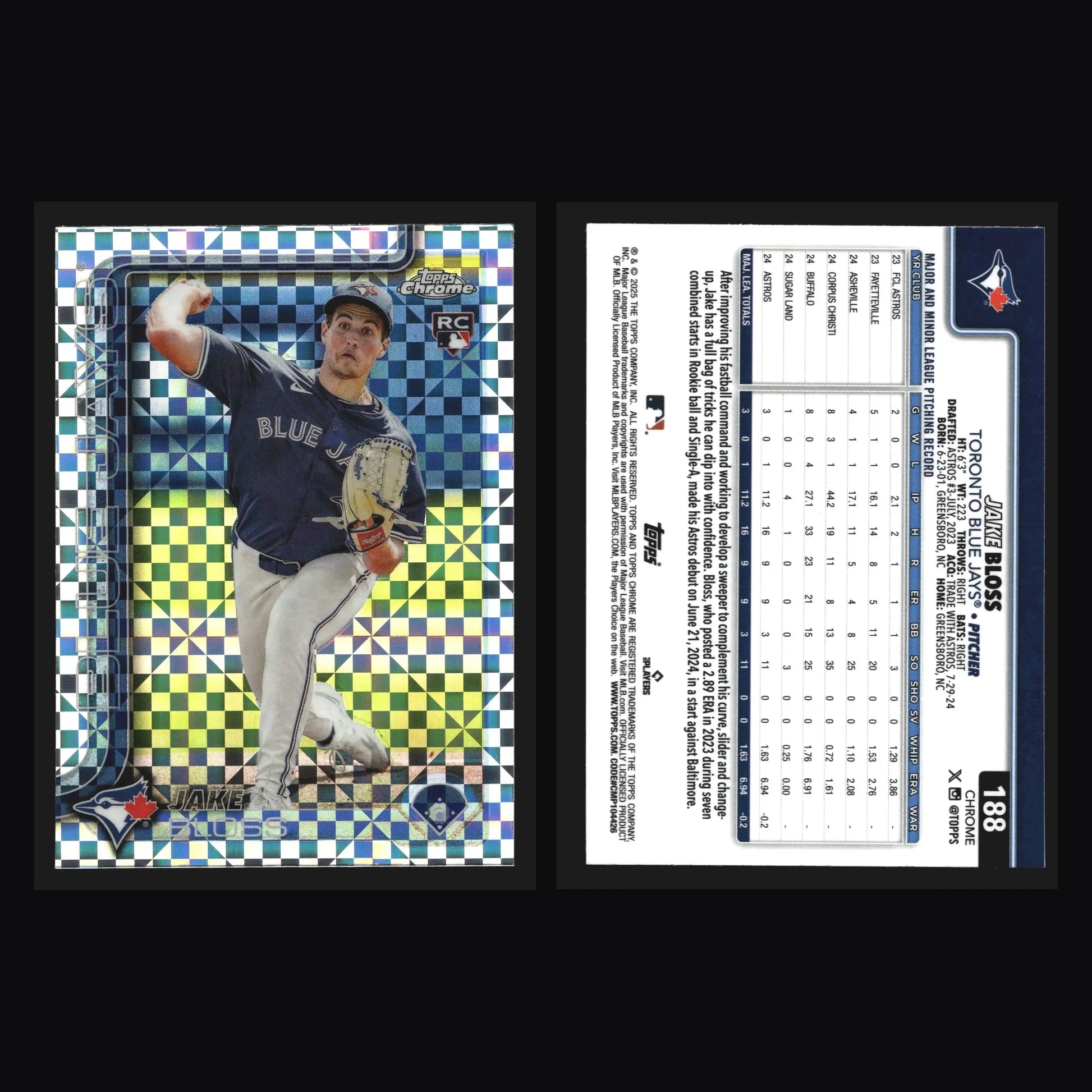 2025 Topps Chrome X-Fractor #188 Jake Bloss Toronto Blue Jays RC