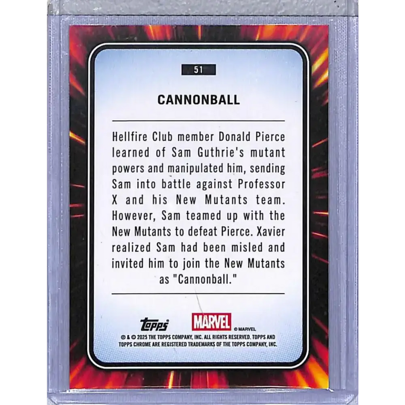 2025 Topps Chrome Yellow Lava #51 Cannonball NM-MT - Baseball Card Single