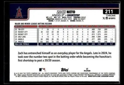 2025 Topps Chrome Zach Neto #211 Los Angeles Angels
