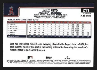 2025 Topps Chrome Zach Neto #211 Prism Refractor Los Angeles Angels - Baseball Card Single