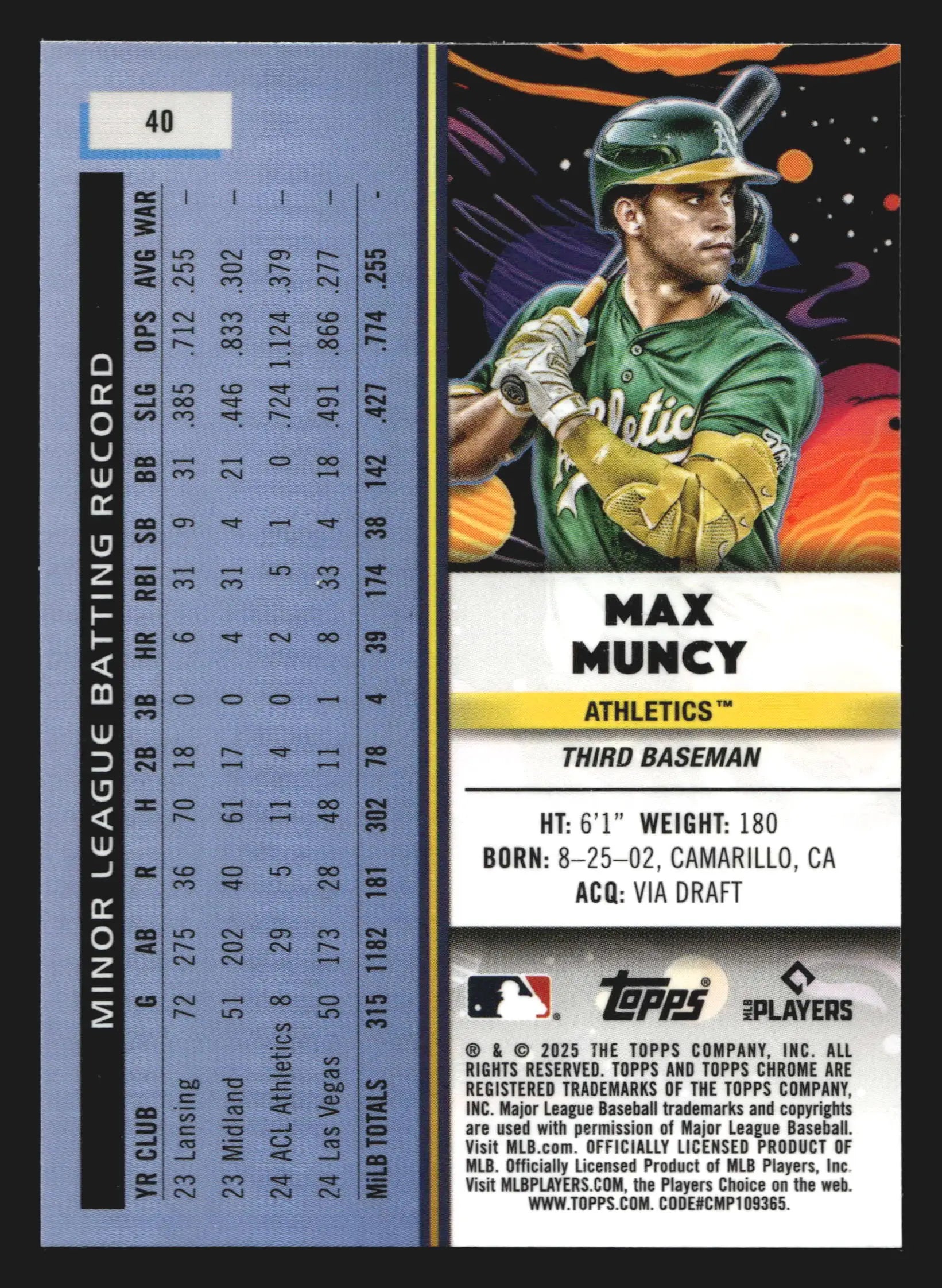 2025 Topps Cosmic Chrome #40 Max Muncy Athletics RC - Baseball Card Single