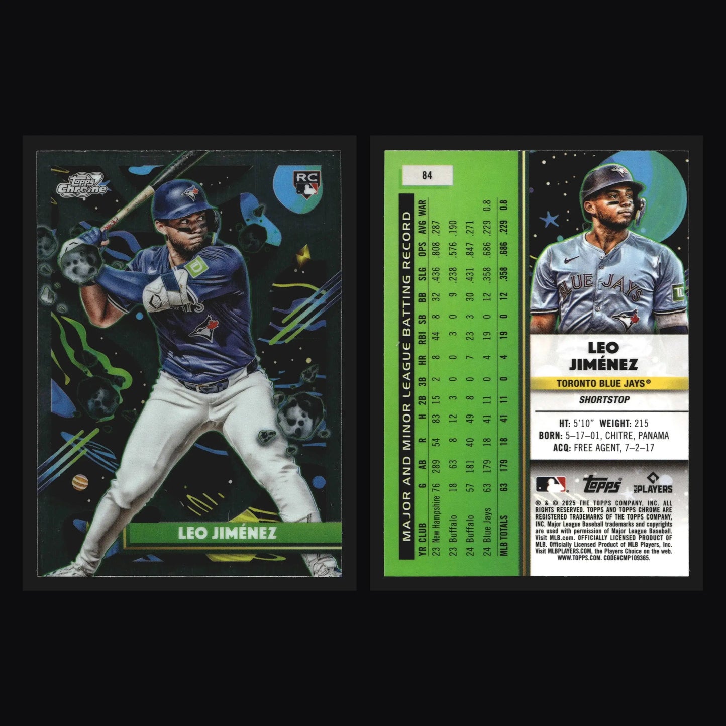 2025 Topps Cosmic Chrome #84 Leo Jimenez Toronto Blue Jays RC - Baseball Card Single