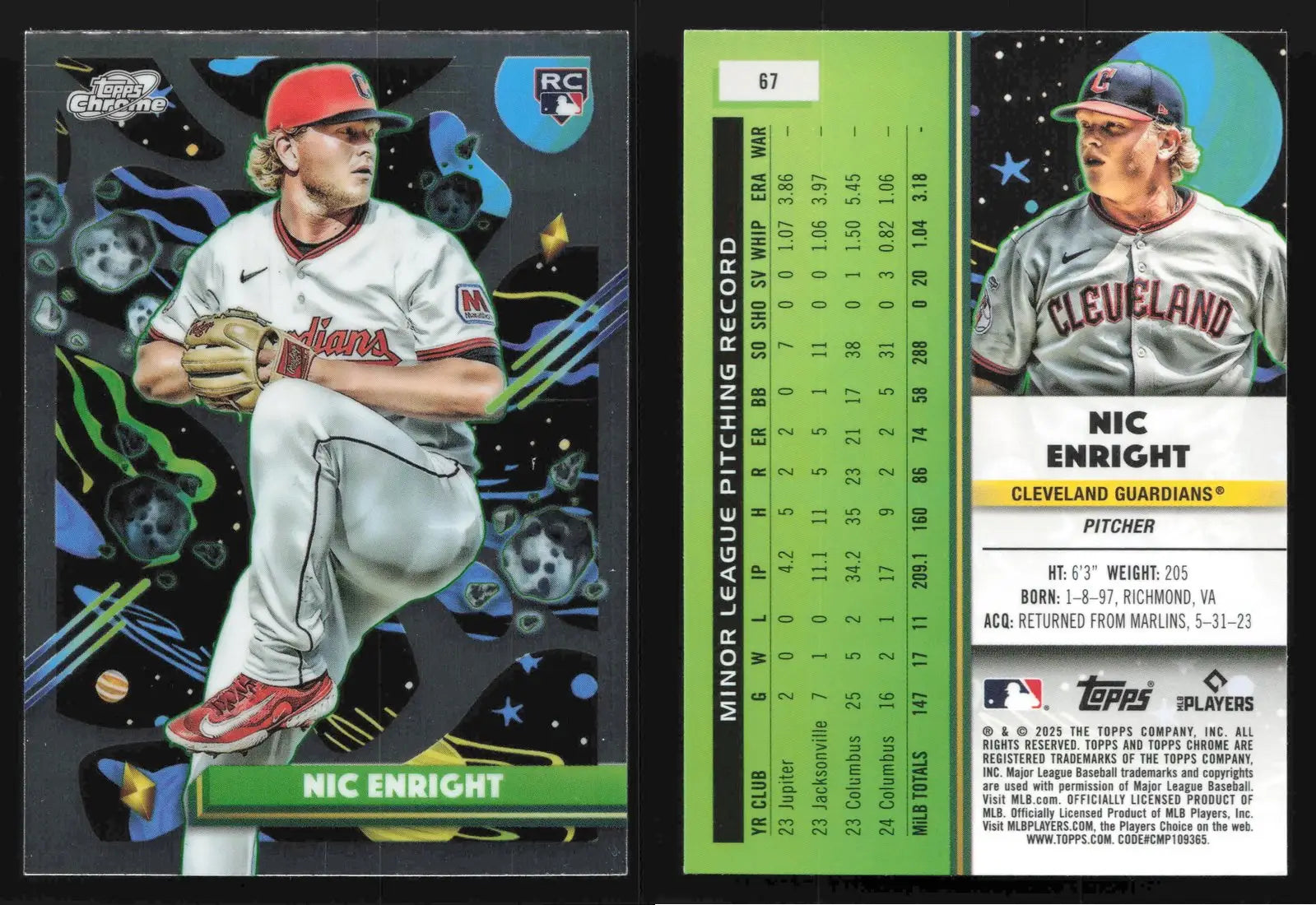 2025 Topps Cosmic Chrome NIC ENRIGHT #67 Cleveland Guardians RC - Baseball Card Single