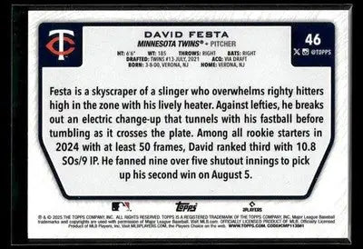 2025 Topps David Festa #46 Flagship Collection (Series Two) Minnesota Twins