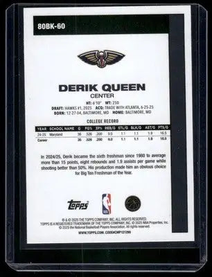 2025 Topps Derik Queen #80BK-60 RC Basketball - Basketball Card Single