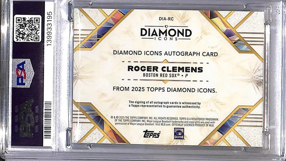 2025 Topps Diamond Icons Blue #DIA-RC Roger Clemens PSA 9 MINT Auto 10/15 Boston Red Sox
