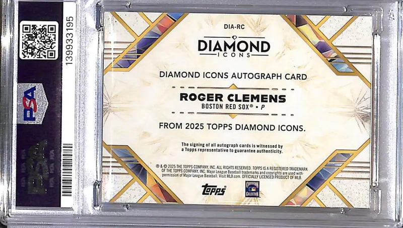 2025 Topps Diamond Icons Blue #DIA-RC Roger Clemens PSA 9 MINT Auto 10/15 Boston Red Sox