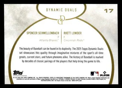 2025 Topps Dynamic Duals #17 Spencer Schwellenbach / Rhett Lowder - Baseball Card Single