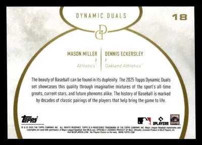 2025 Topps Dynamic Duals #18 Mason Miller / Dennis Eckersley - Baseball Card Single