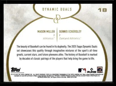 2025 Topps Dynamic Duals #18 Mason Miller / Dennis Eckersley - Baseball Card Single