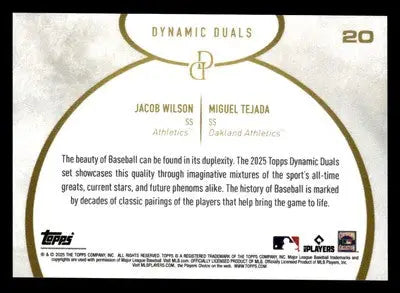 2025 Topps Dynamic Duals #20 Jacob Wilson / Miguel Tejada - Baseball Card Single