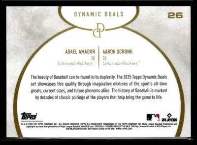 2025 Topps Dynamic Duals #26 Adael Amador / Aaron Schunk - Baseball Card Single