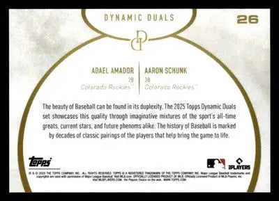 2025 Topps Dynamic Duals #26 Adael Amador / Aaron Schunk - Baseball Card Single