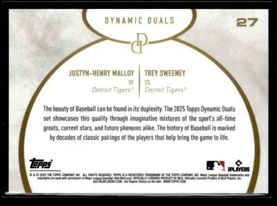 2025 Topps Dynamic Duals #27 Justyn-Henry Malloy / Trey Sweeney - Baseball Card Single