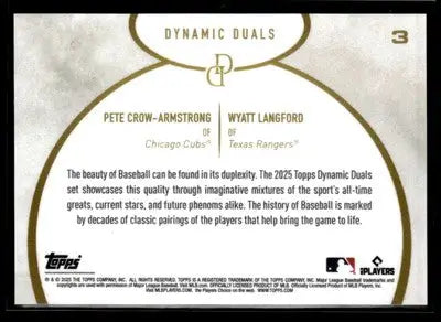 2025 Topps Dynamic Duals #3 Pete Crow-Armstrong / Wyatt Langford