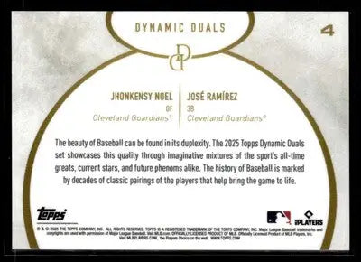 2025 Topps Dynamic Duals #4 Jhonkensy Noel / José Ramírez - Baseball Card Single