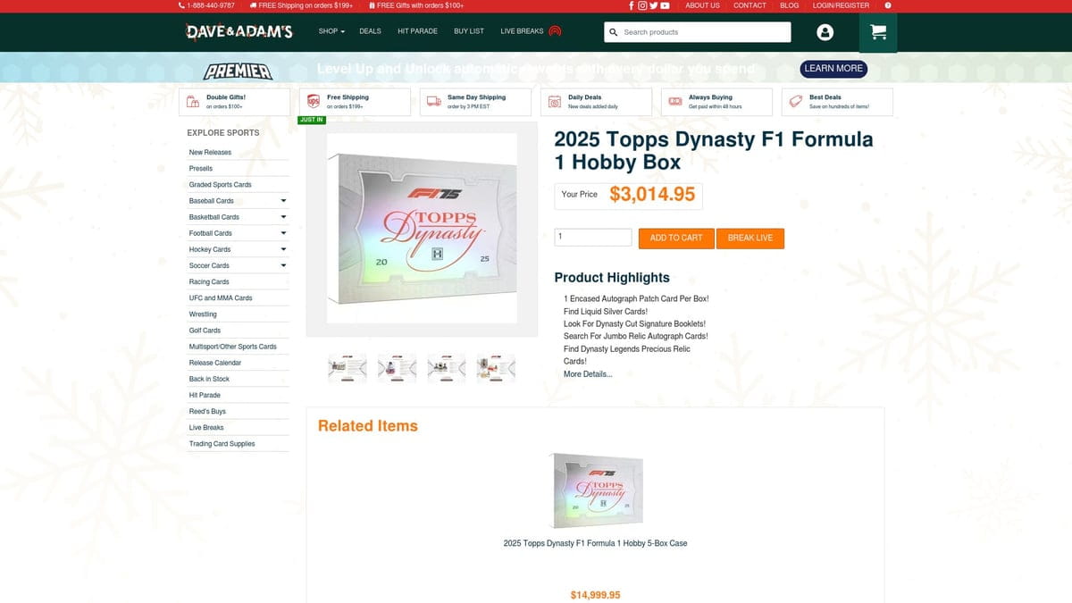 2025 Topps Dynasty F1 hobby box in white silver with red Topps logo