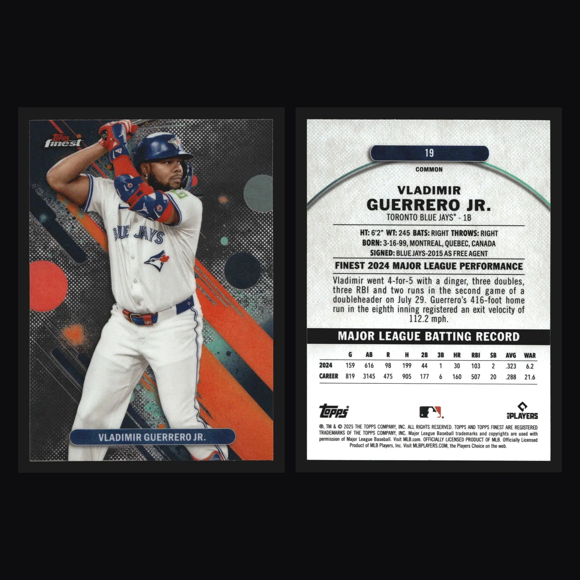 2025 Topps Finest #19 Vladimir Guerrero Jr Toronto Blue Jays
