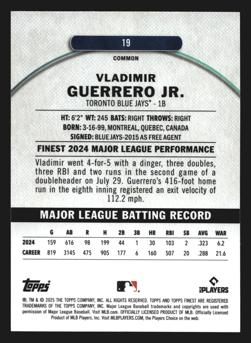 2025 Topps Finest #19 Vladimir Guerrero Jr Toronto Blue Jays