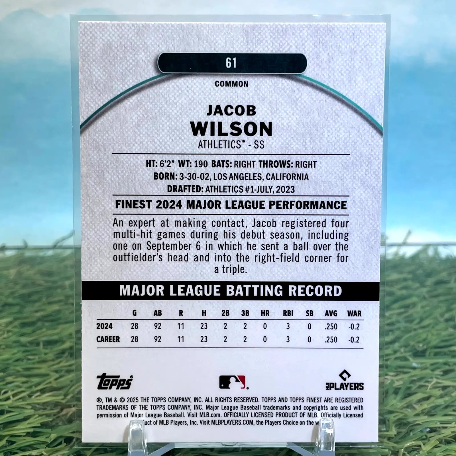 2025 Topps Finest Jacob Wilson Rookie Card Oakland Athletics #61 Common - Baseball Card Single