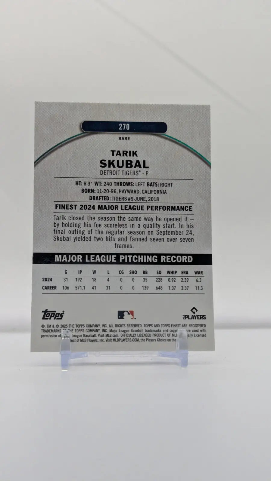 2025 Topps Finest Tarik Skubal #270 Rare Purple Refractor /125 Detroit Tigers - Baseball Card Single