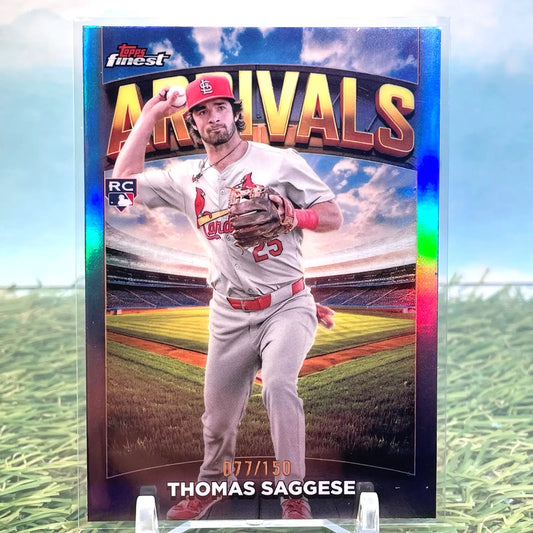 2025 Topps Finest Thomas Saggese Arrivals Sky Blue /150 RC #A-19 Cardinals - Baseball Card Single