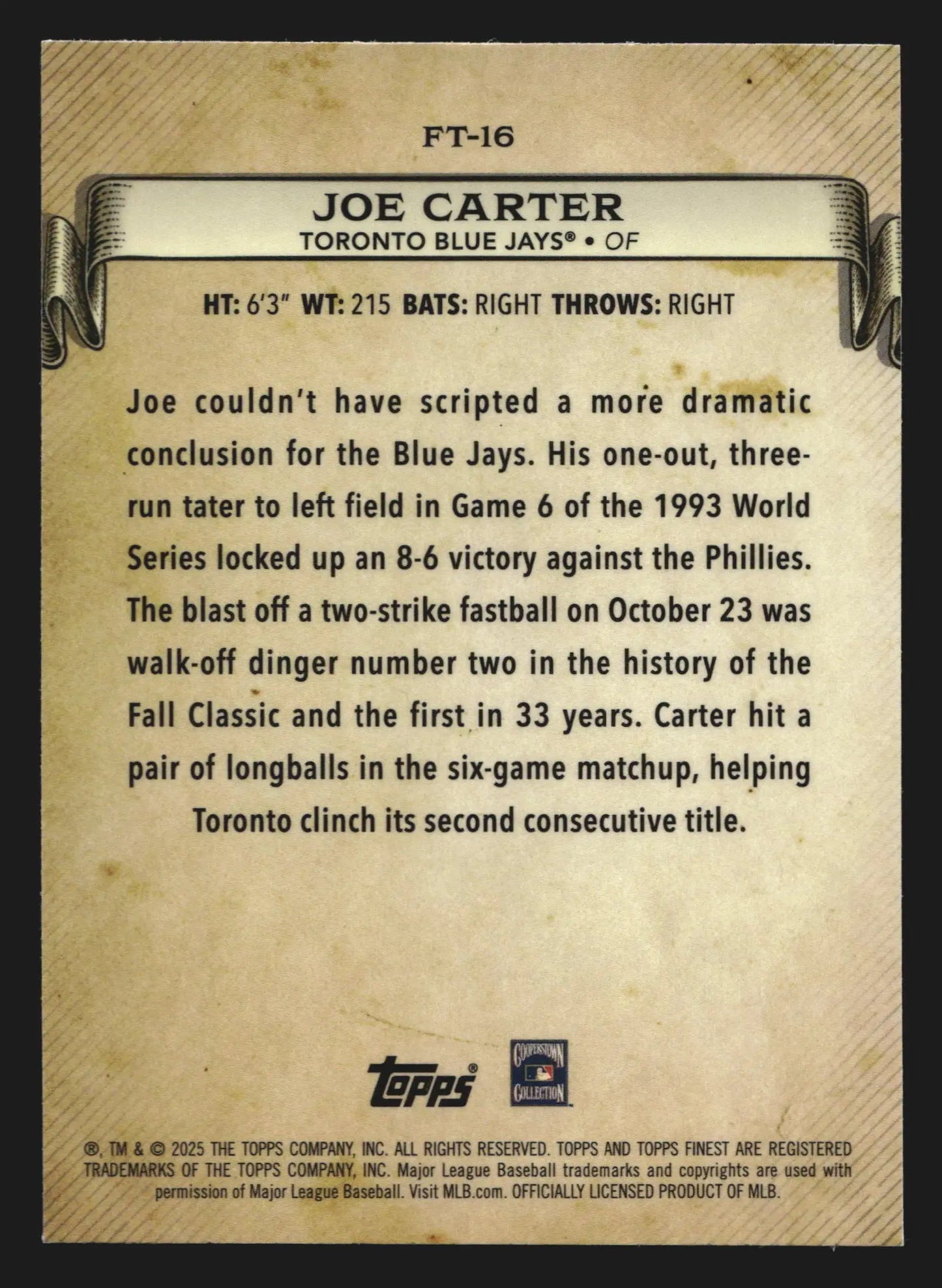 2025 Topps Finest Timelines #FT-16 Joe Carter Toronto Blue Jays
