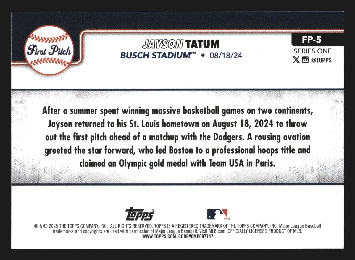 2025 Topps First Pitch Jayson Tatum #FP-5 Busch Stadium Cardinals - Baseball Card Single