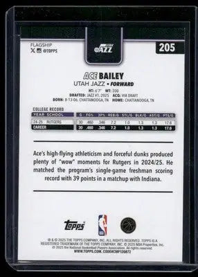 2025 Topps Flagship Ace Bailey #205 RC Basketball - Basketball Card Single