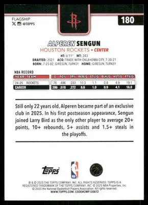 2025 Topps Flagship Alperen Sengun #180 Basketball - Basketball Card Single