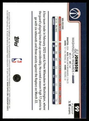 2025 Topps Flagship Basketball AJ Johnson #99 Basketball - Basketball Card Single