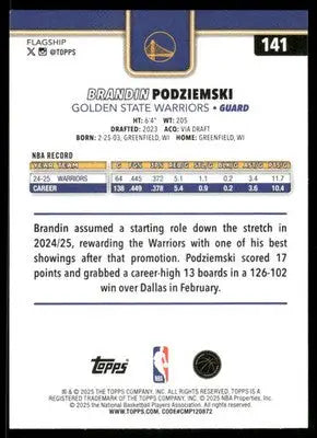 2025 Topps Flagship Brandin Podziemski #141 Basketball - Basketball Card Single