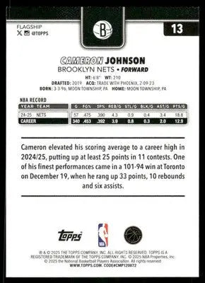2025 Topps Flagship Cameron Johnson #13 Basketball - Basketball Card Single