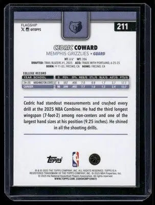 2025 Topps Flagship Cedric Coward #211 RC Basketball - Basketball Card Single