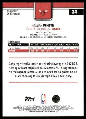 2025 Topps Flagship Coby White #34 Basketball - Basketball Card Single