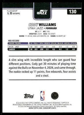 2025 Topps Flagship Cody Williams #130 Basketball - Basketball Card Single